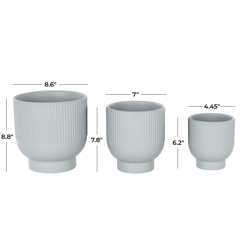 Ensemble de pots à fleurs en céramique 3 pièces Aisa, Bleu, H 8,8 po x l 8,6 po x P 8,6 po