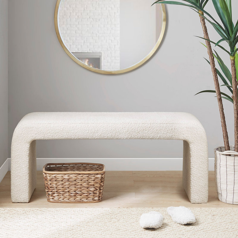 Banc Modern Minimalis, Crème, crème, H 18 po x l 42 po x P 16 po