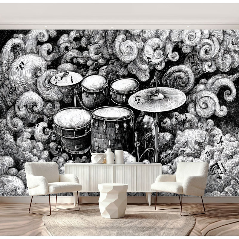 Papier peint adhésif mural noir et blanc Peel and Stick, 96" L x 69" W