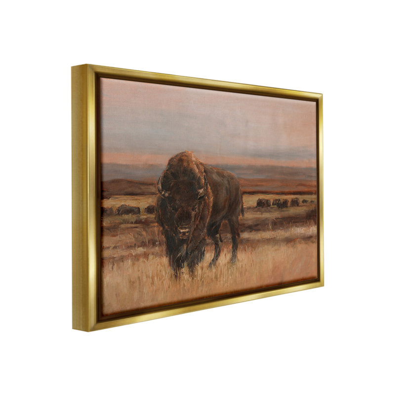 «Traditional Bison Landscape» par Ethan Harper sur, Cadre flottant métallique doré, H 25 po x l 31 po