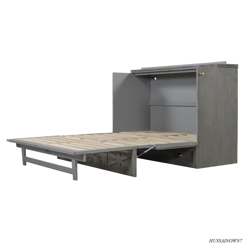 Murphy Bed With Large Drawers, Gray, Queen