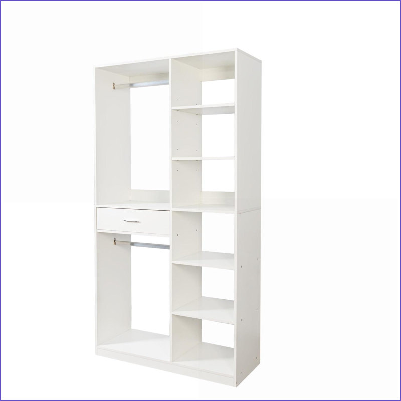 Système de placard autoportant, garde-robe blanche de 40 po x 74,8 po avec 6 tablettes, 2 tringles de suspension et amp; 1 tiroir | Panneau de particules et panneau de fibres à densité moyenne