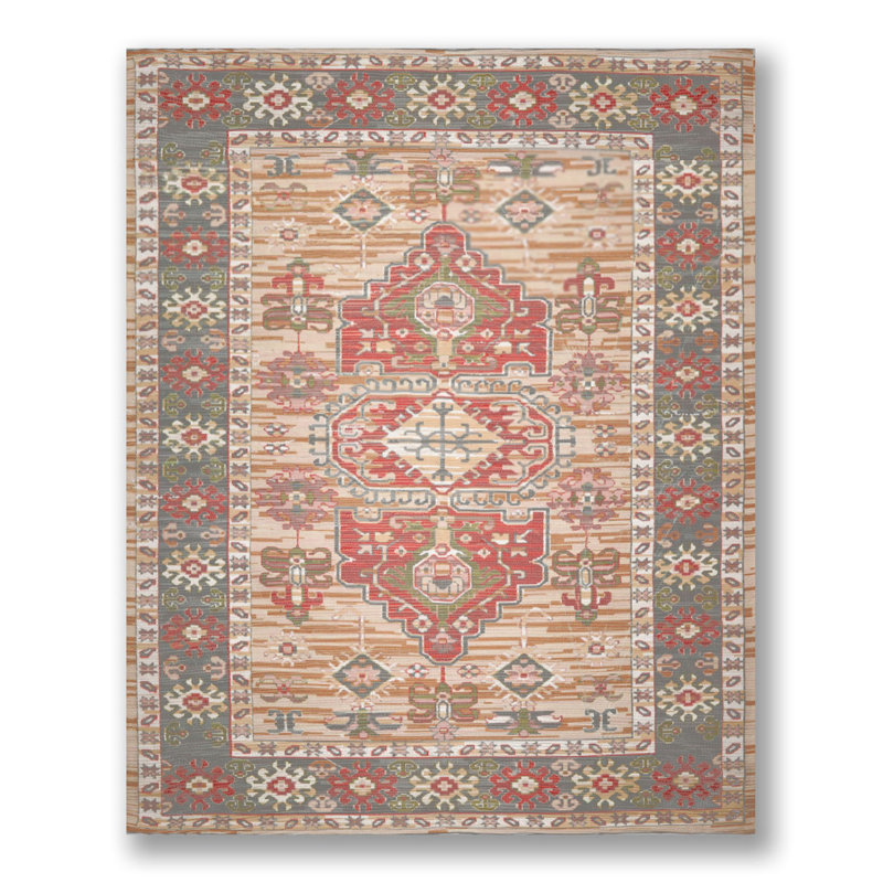 Tapis tissé à plat à la main en polyester traditionnel, Rectangle 8 pi x 10 pi