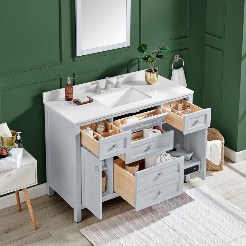 Juniper 48'' Free Standing Single Bathroom Vanity Set with Countertop and Sink, Grey