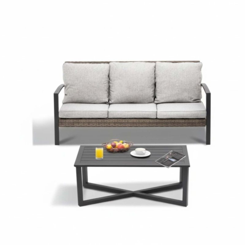 2-Piece Wicker Patio Conversation Set With Plush Cushions And Coffee Table For Outdoor Relaxation And Entertaining., Gray