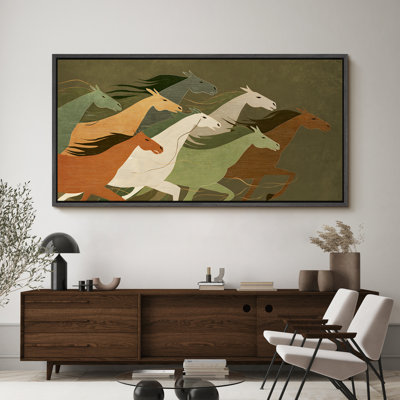 Modern Running Horses Artwork Extra Large Pictures Framed Canvas Print Wall Art
