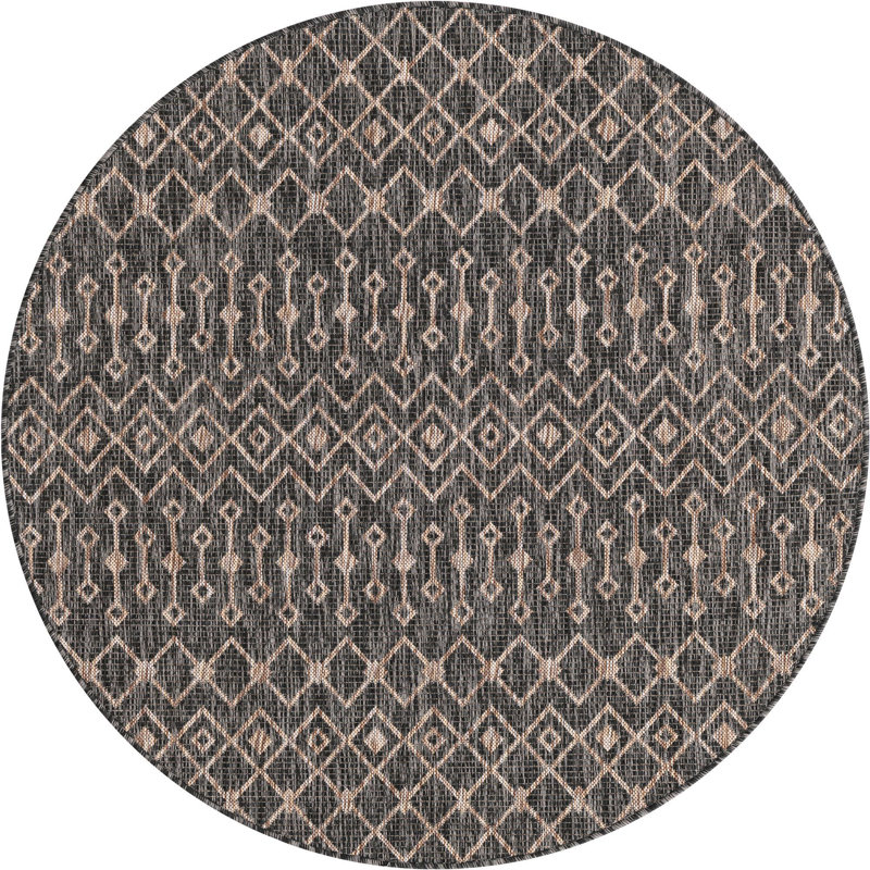 Outdoor Preen Area Rug Ash Color, Round 5'3"