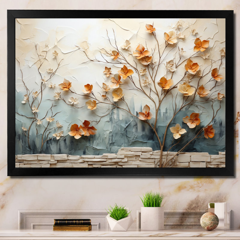 «Peach Grey Maple Tree Whispering Maple I», reproduction sur toile, Cadre simple noir, H 24 po x l 32 po x P 1 po