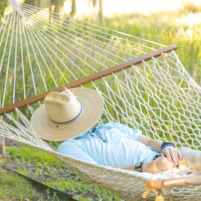 13 ft. Double Traditional Hand Woven Cotton Rope Hammock with Free Extension Chains & Tree Hooks, Designed in The USA, Accommodates Two People with a Weight Capacity of 450 lbs