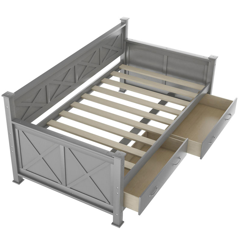 Twin Size Daybed With 2 Large Drawers, Grey