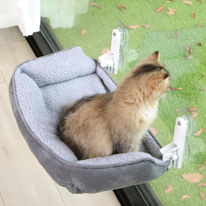Hamac pour chat pliable pour fenêtre avec traversin - Lit moelleux lavable à la machine sans cordon, pliable et pliable sur trois côtés