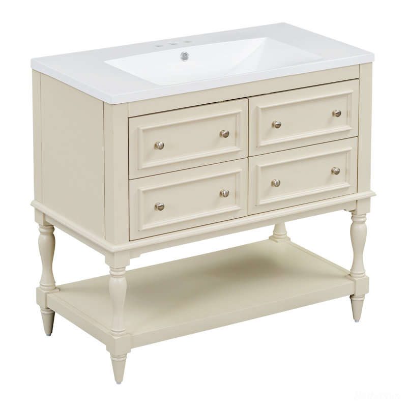 Meuble-lavabo simple en bois avec lavabo pour salle de bain, Beige
