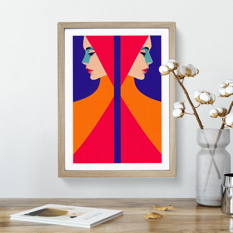 Symmetrical Abstract Woman - Framed Print, 64cm H x 46cm W x 2cm D, Oak Framed