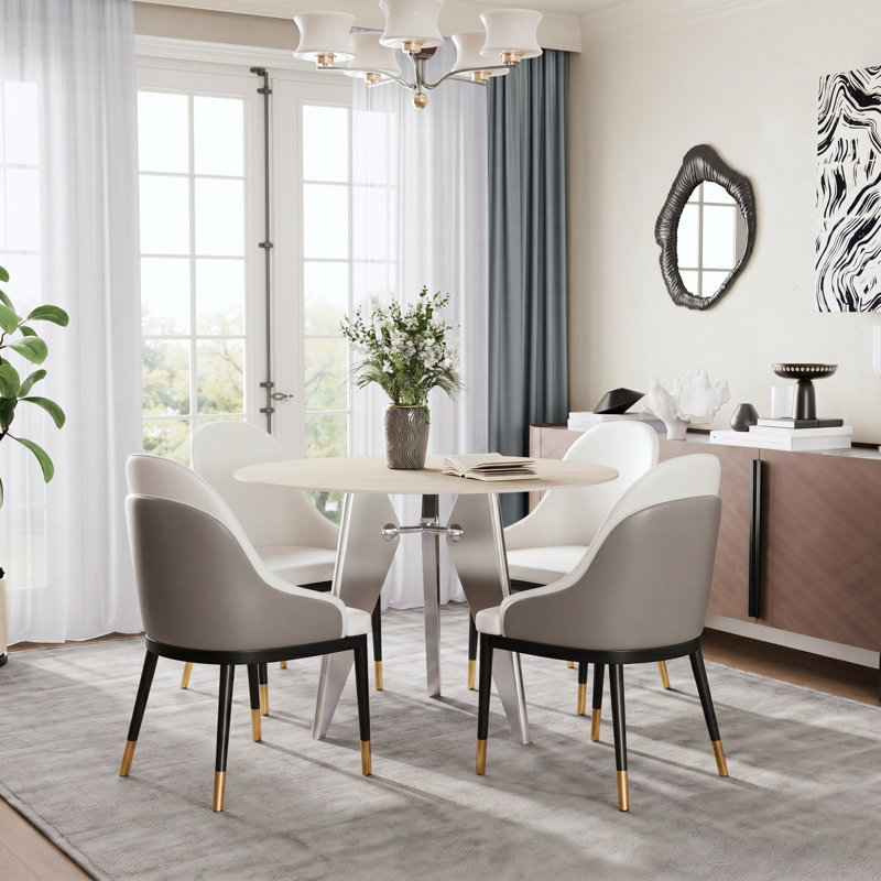 Metal Base Dining Table, H 29,5 po x l 43,3 po x P 43,3 po, Ivoire mat