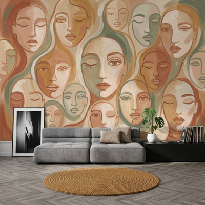 Papier peint abstrait à motifs abstraits, portrait bohème, décoration murale amovible