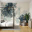 Papier peint botanique, feuilles d'aquarelle, panneau mural feuillage bleu marine-861854304-861854311