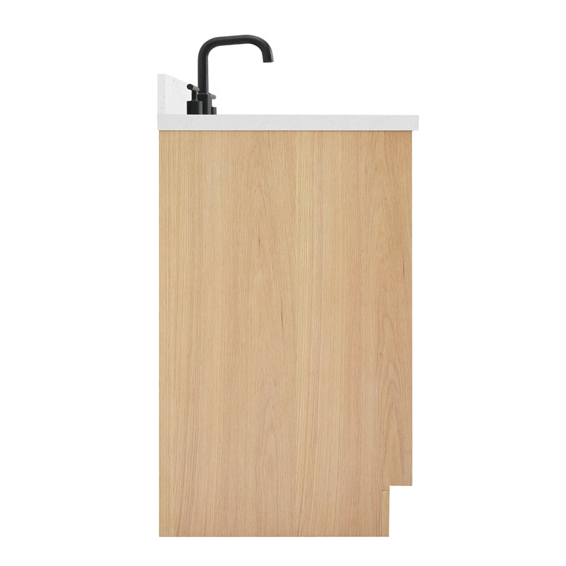 ARIEL Kelly 60 Single Sink Bathroom Vanity with Carrara Quartz Top, Rectangular, Oak, 60"
