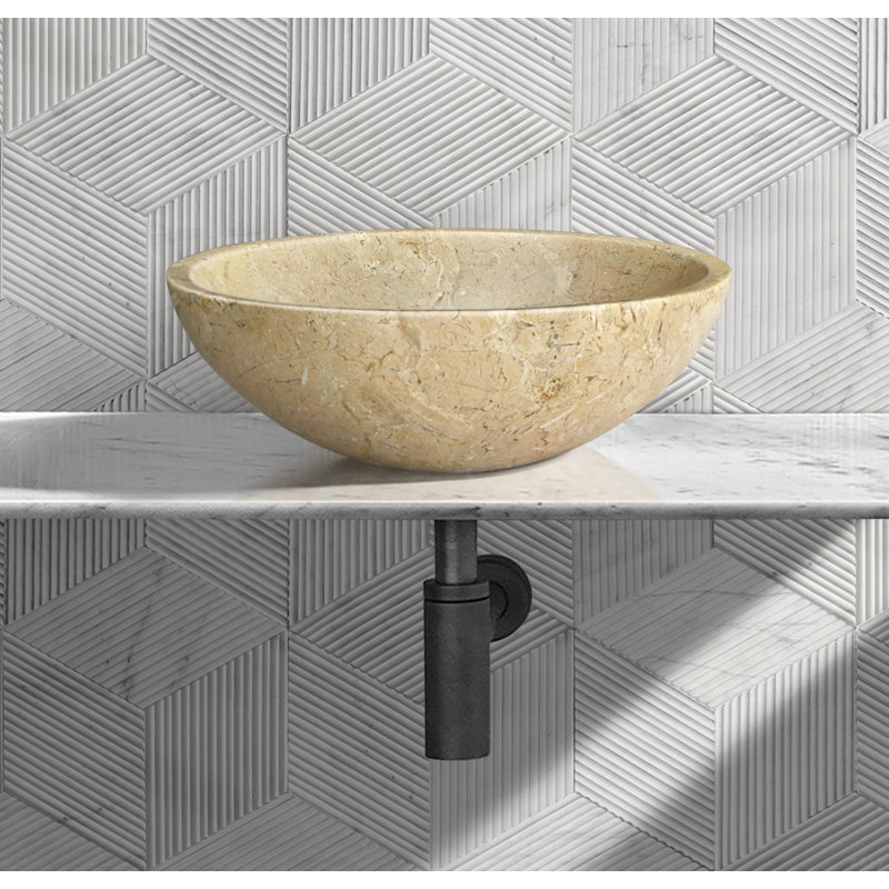 Natural Marble Bathroom Vessel Sink, Polished Surface, Natural Stone, Genuine Marble, Real Marble, 15.7XH5.9 Inches/ 400XH150 Mm