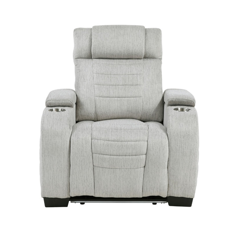 Fauteuil inclinable manuel Reny avec porte-gobelets, microfibre gris clair