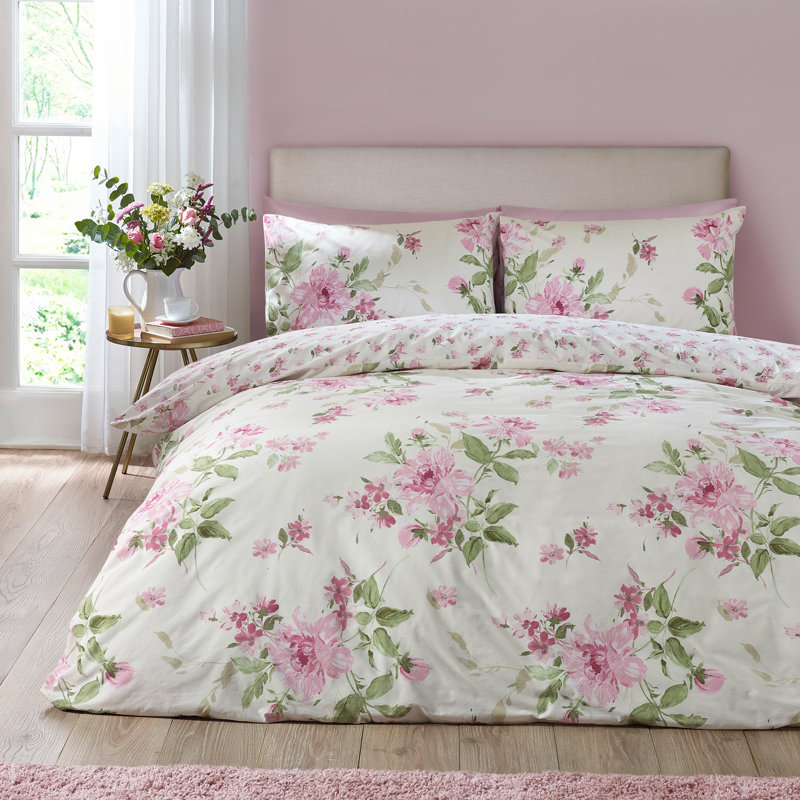 Avebury Floral Reversible Duvet Cover Set, Single, Cream