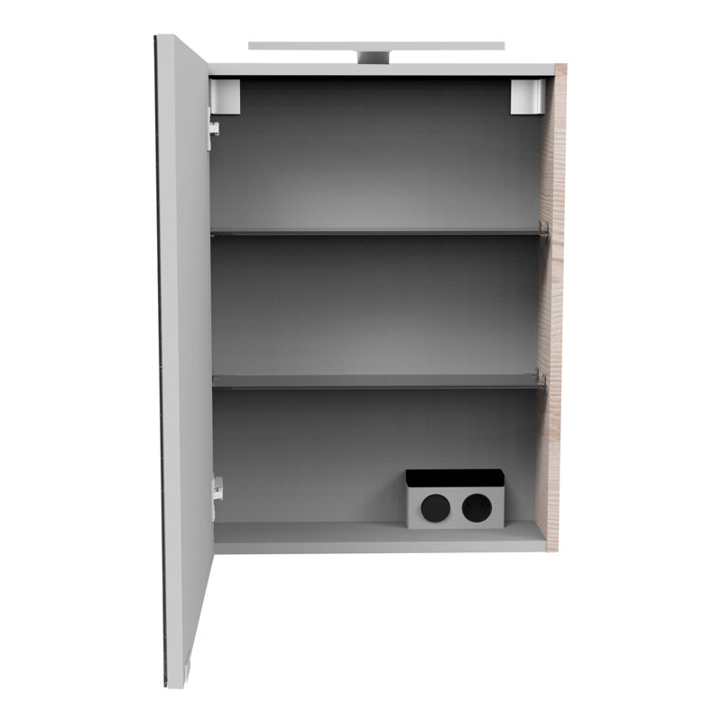 500mm W 680mm H Wall Cabinet Frameless Medicine Cabinet Mirror 2 Adjustable, Light brown, Left stop