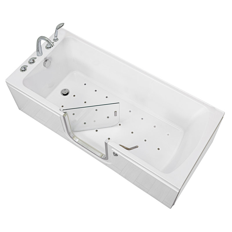 Ella Laydown 32"x72" Air Massage Walk-In-Bathtub Left Drain, 5 Piece Fast Fill Faucet, Left