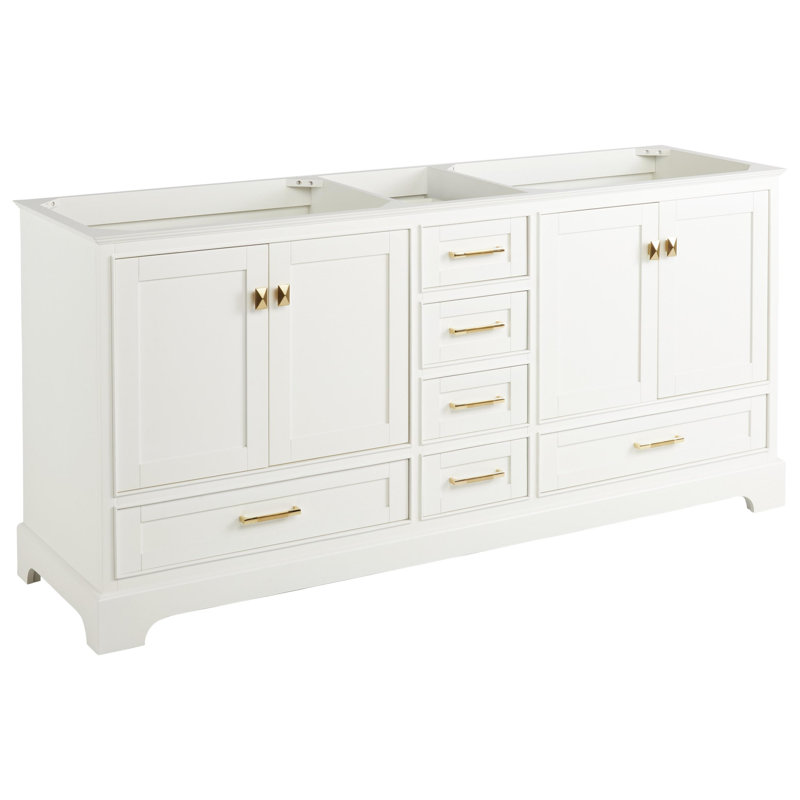 Quen 72" Freestanding Double Basin Vanity Set with Cabinet, Vanity Tops, Feathered White Quartz, Soft White, 8" Widespread