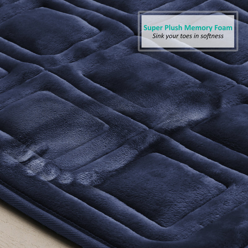 3 Piece Ultra Soft Absorbent Memory Foam Waffled Bath Rug Set, Navy