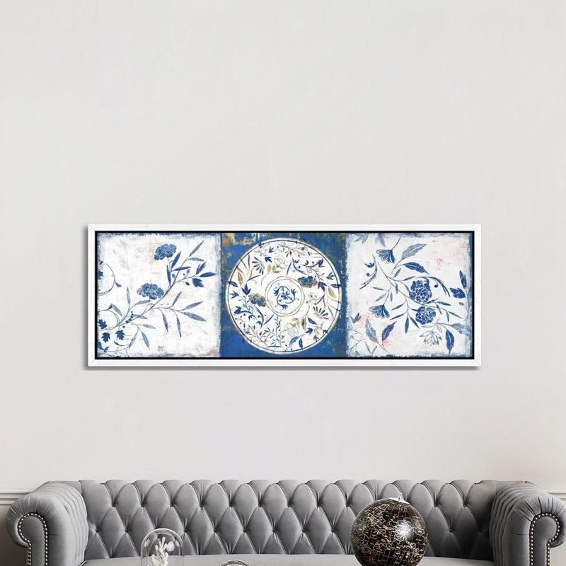 Indigo Ceramics I by Isabelle Z - Panoramic Print on Canvas, White Framed, 152.4 cm H x 50.8 cm W