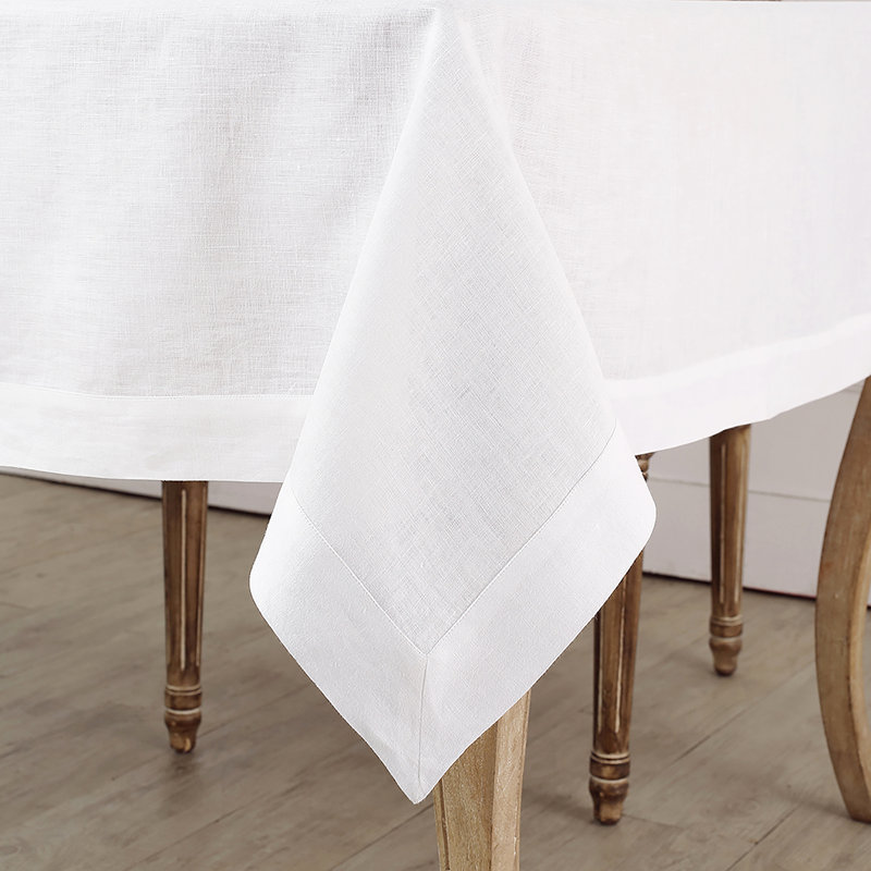 100% Pure Linen Tablecloth - Fete, White, 156" L x 60" W
