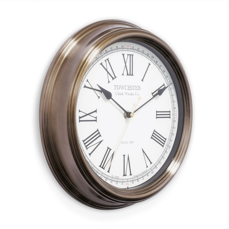Acctim Wall Clock Metal Case Roman Numerals Spade Hands 30cm, Antique Gold