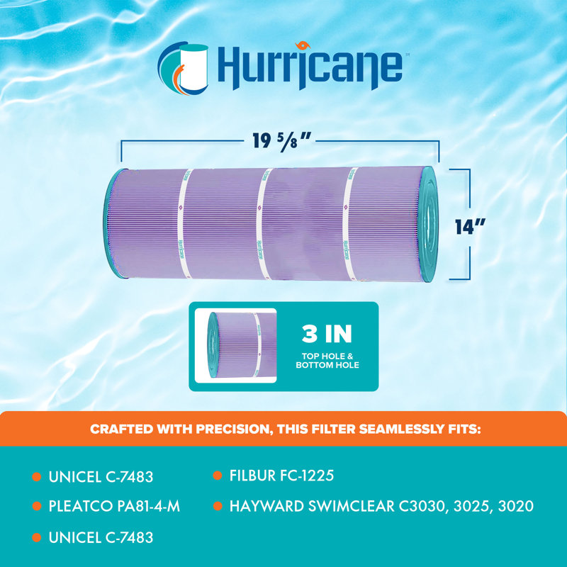 Hurricane Filters HF7483-04P Purple Pool Cartridge Replacement, 4 Pack