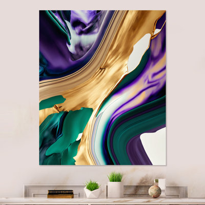 DesignArt Purple, Green And Gold Bold Strokes I On Canvas Print | Wayfair
