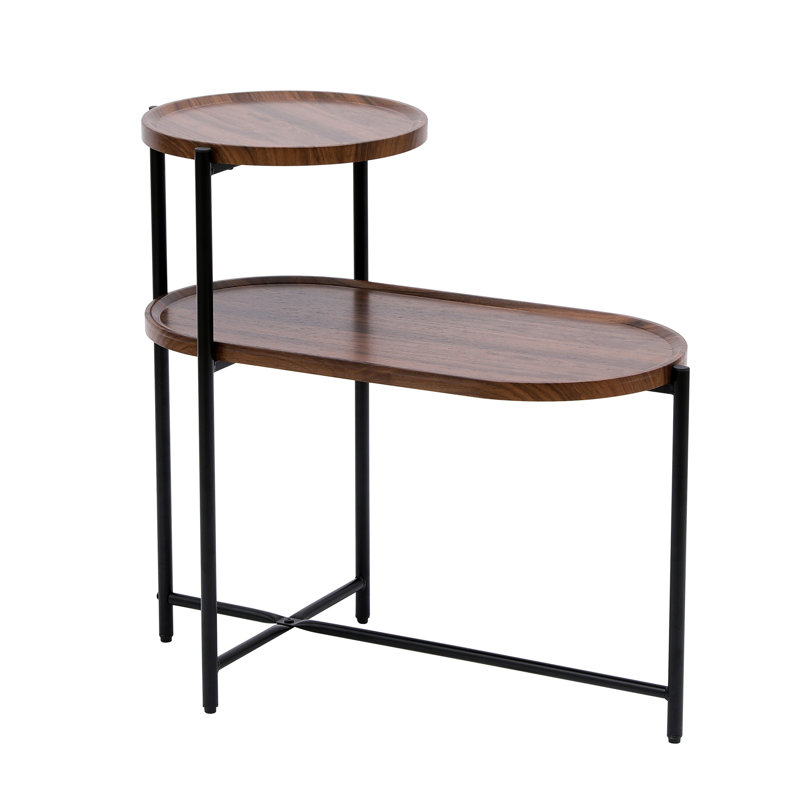 Small Coffee Tables 2-tier Modern Sofa Side Table with Wood Storage Shelf Living Room End Tables Nightstands (Walnut Brown)