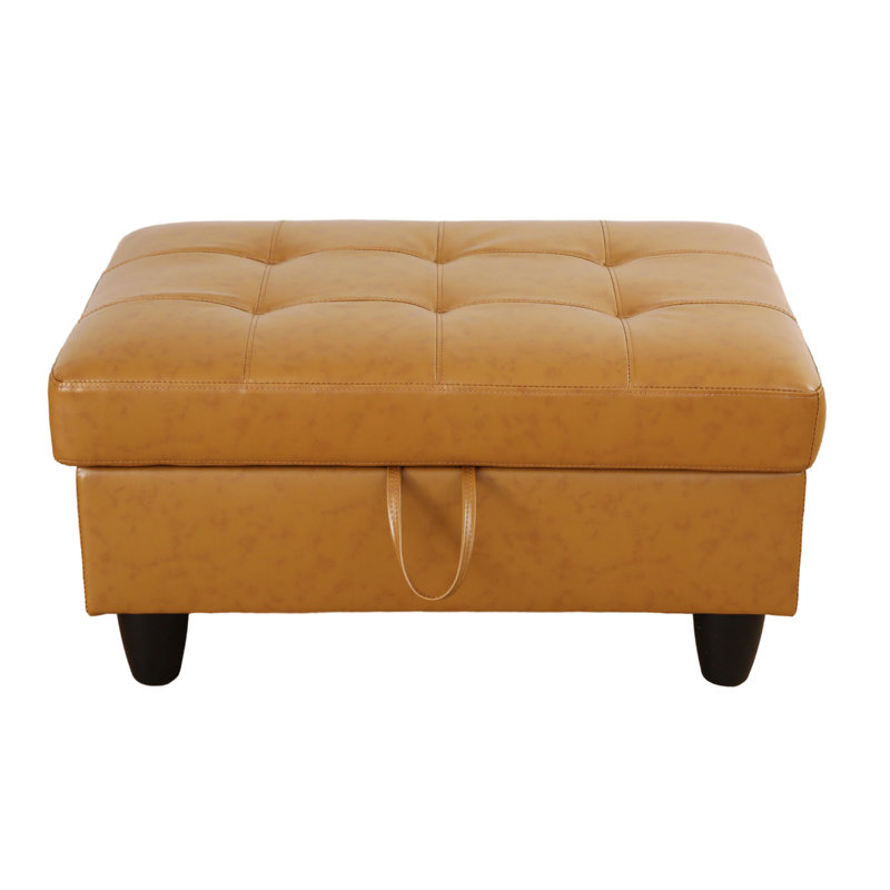 Faux Leather Ottoman, Turmeric Faux Leather