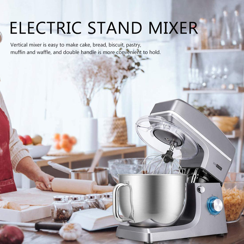 Vivohome 6 Speed 7.5 Qt. Stand Mixer with Mixer Accessory, SILVER