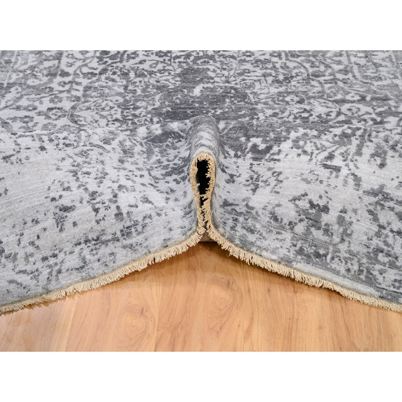 Tapis oriental gris en laine et soie pure noué à la main 6 pi 1 po x 9 pi 2 po B6C01678C9D844DDBCD715E9C668FEDC