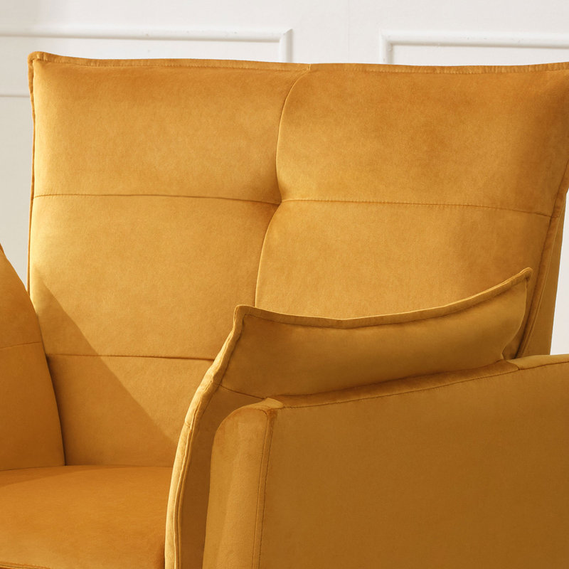 Fauteuil en velours capitonné avec repose-pieds Vaishal, Velours jaune