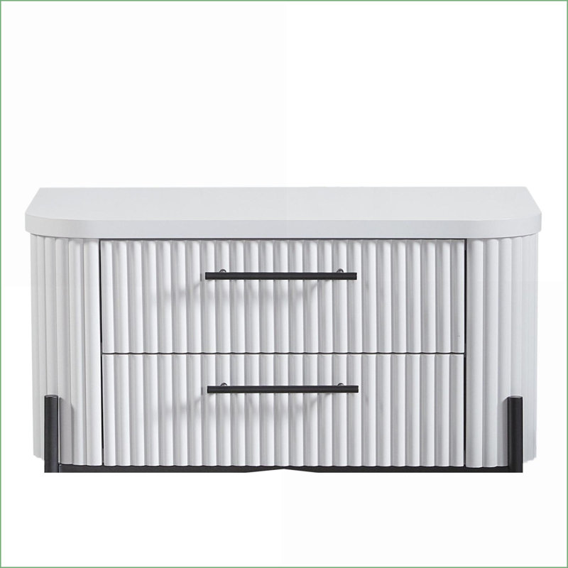 Modern 2-Drawer White Nightstand with USB-C Charging