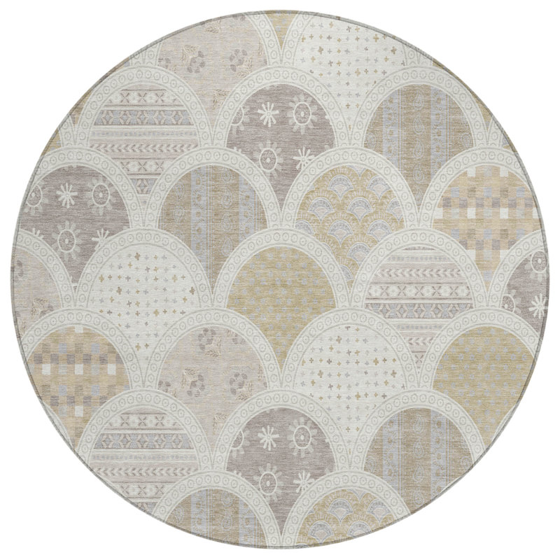Machine Washable Indoor/Outdoor Chantille ACN2863 Americana Rug, Ivory, 8' Round
