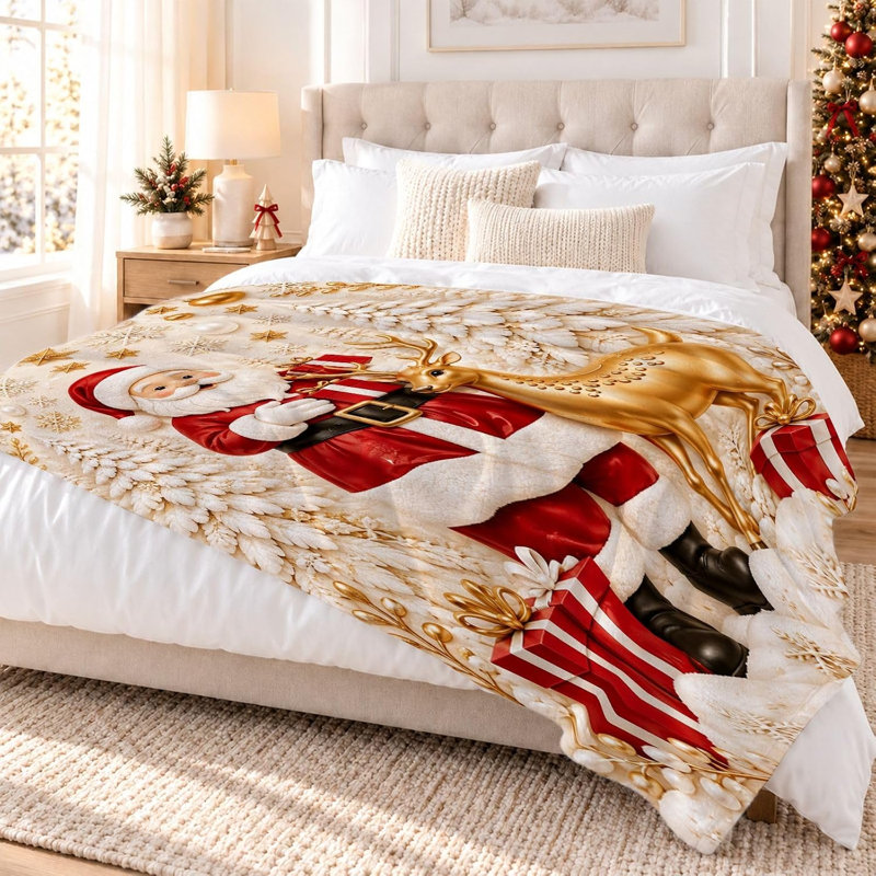 Jeté de Noël rouge en flanelle légère 50 x 60 pouces
