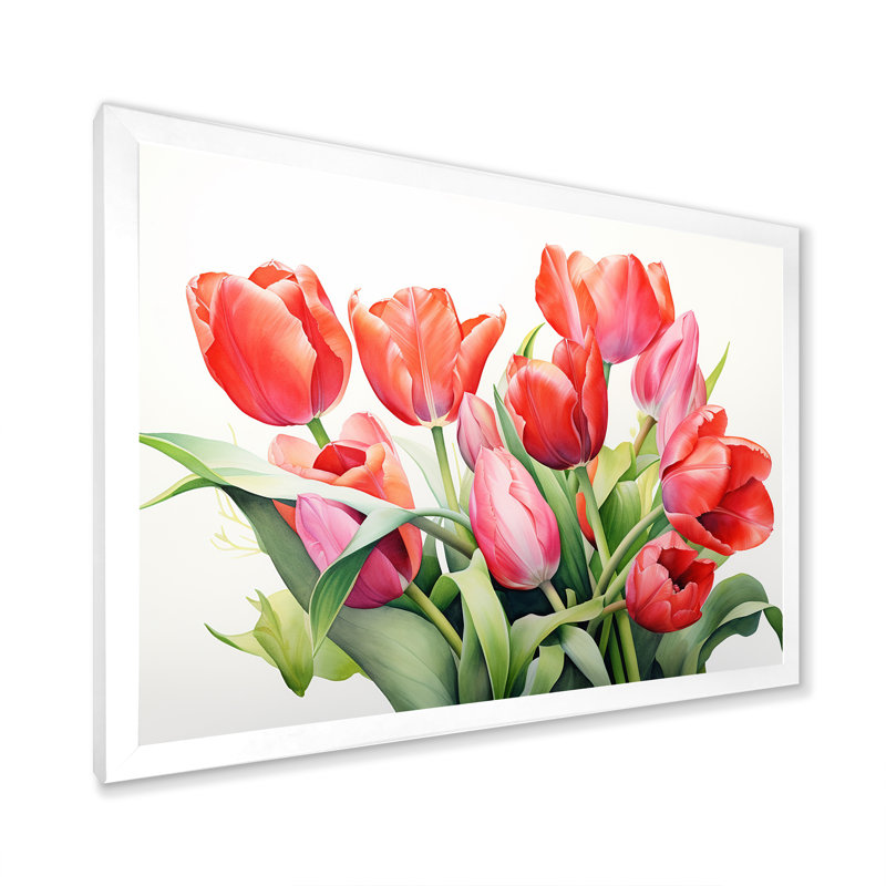 «Tulipes Minimalisme Dream I» sur toile, Cadre simple blanc, H 34 po x l 44 po x P 1,5 po