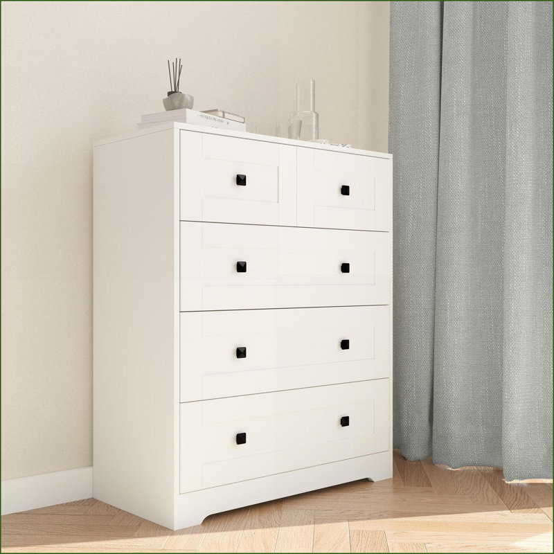 Commodes à tiroirs | Commode blanche à 5 tiroirs Farmhouse | Blanc antique | Mélamine