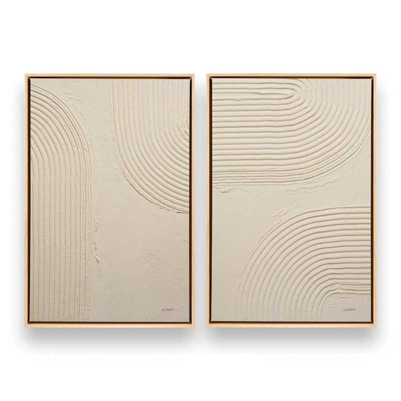 «Echoed Curves in Beige», ensemble de 2 impressions sur toile dans un cadre en érable, 18 po x 12 po, Cadre flottant