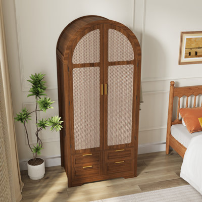 Modern Wardrobe with Curved Doors, Hanging Rail and Drawers for Bedrooms and Entryways