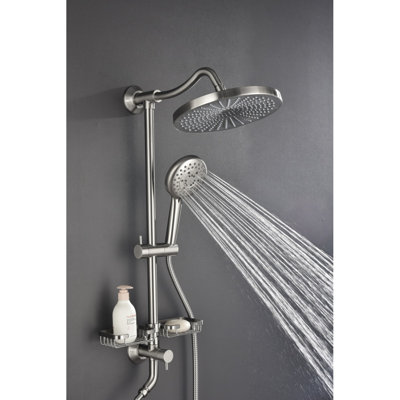 Showerspas Shower System, With 10" Rain Showerhead, 4Function Hand Shower, Adjustable Slide Bar And Soap Dish