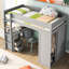 Lit mezzanine simple Space avec placards gris, bureau et armoire 2 armoires, foyer-2001209156-2001209157