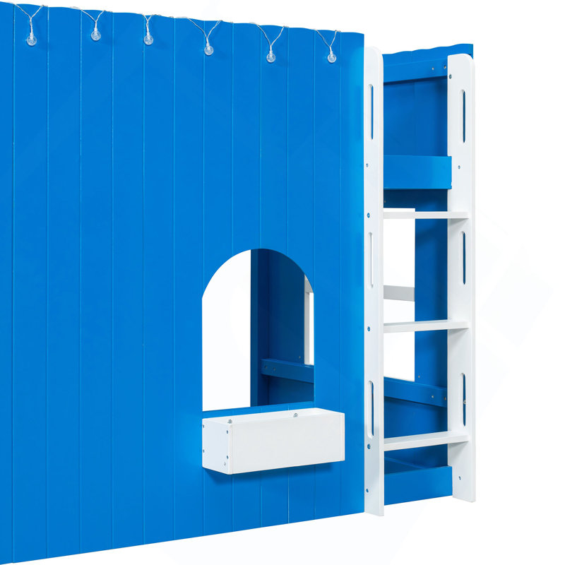 Lit mezzanine simple pour enfant avec guirlande lumineuse DEL, Bleu