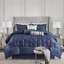 Ensemble de literie pour lit très grand bleu marine 7 pièces - Contient un édredon, des taies décoratives, des coussins décoratifs et une jupe de lit-119384978-119384989