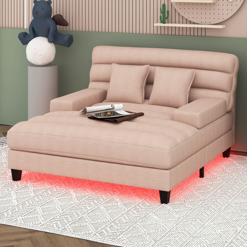 Canapé-lit 57,1 po, méridienne moderne, méridienne rembourrée en chenille avec dossier réglable et bande lumineuse à DEL
